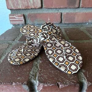 Tory Burch Miller Printed Patent Leather Sandal Ballet Pink Octagon Square 7.5